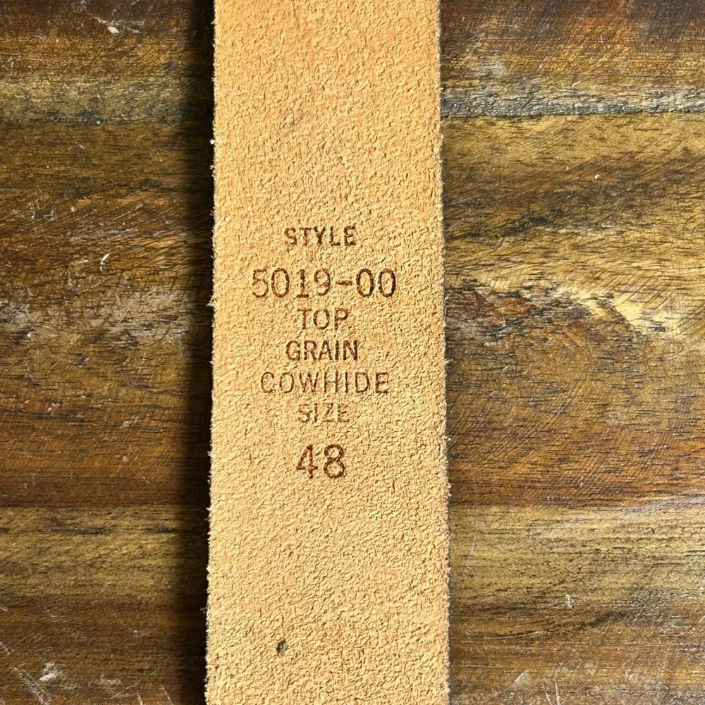 Vintage Levi‎ Strauss Leather Belt w/ Horse Buckle – USA Made, Size 48